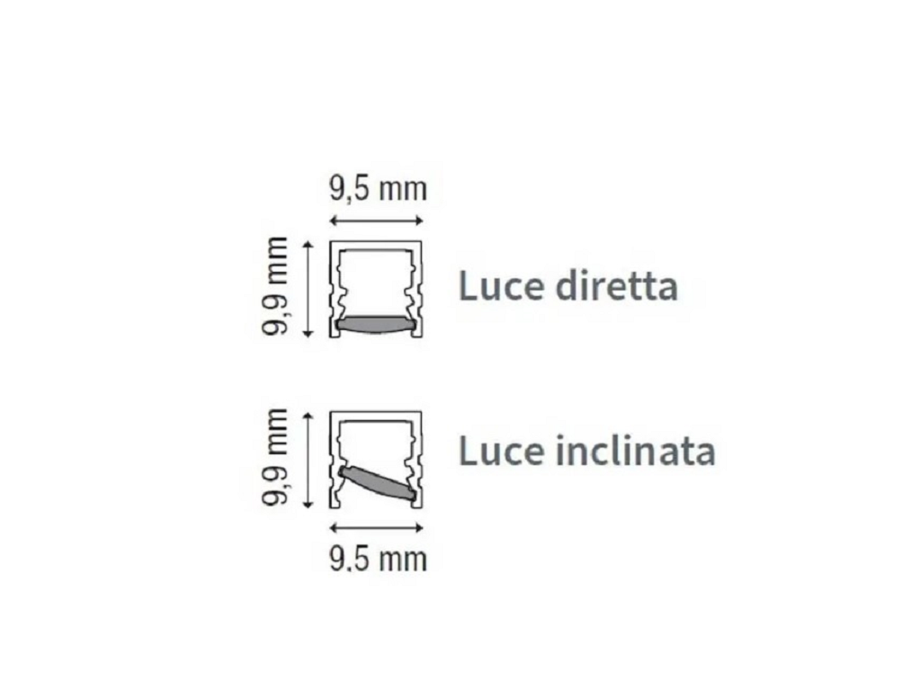 Profilo Led da Appoggio Linea Eclisse mm.9,5x9,9 cm.300 24v 11w mt. Strip Led 160 led/metro Nero 3000k | Luce Viva - immagine 5